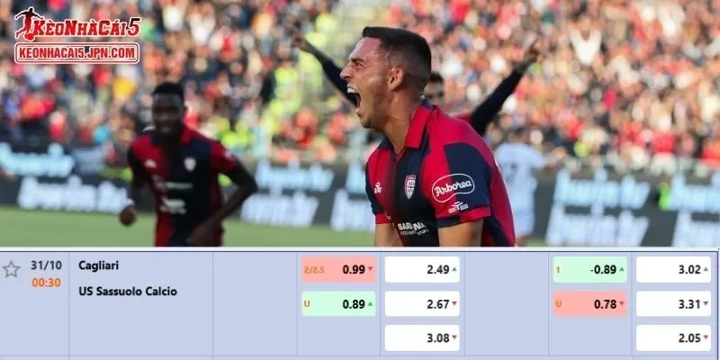 Tỷ lệ kèo chi tiết của trận Cagliari vs Sassuolo