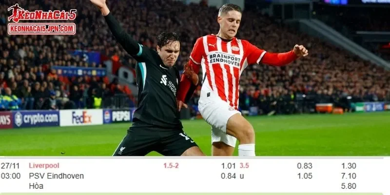 Tỷ lệ kèo chi tiết của của trận Liverpool vs PSV