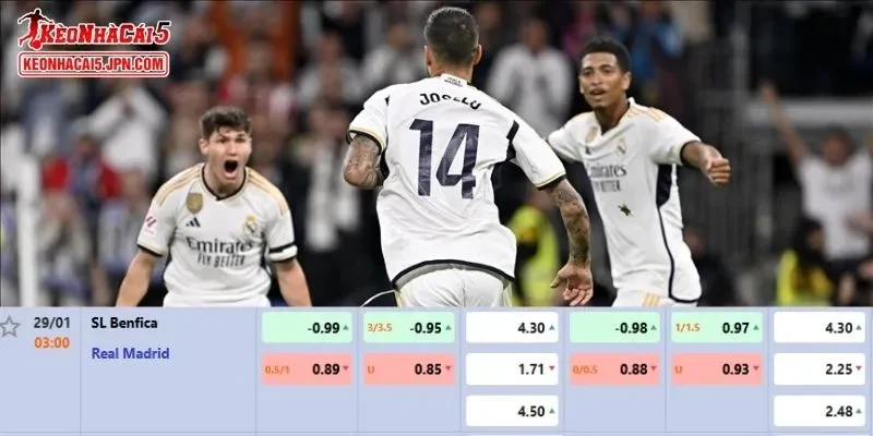 Tỷ lệ kèo chi tiết của của trận Benfica vs Real Madrid