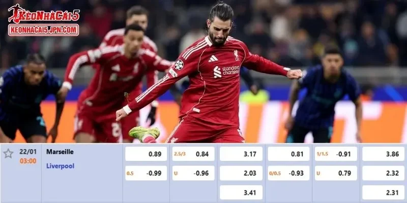 Tỷ lệ kèo chi tiết của của trận Marseille vs Liverpool