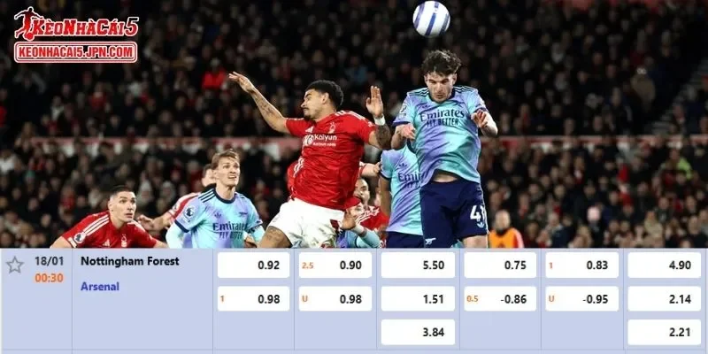 Tỷ lệ kèo chi tiết của của trận Nottingham Forest vs Arsenal