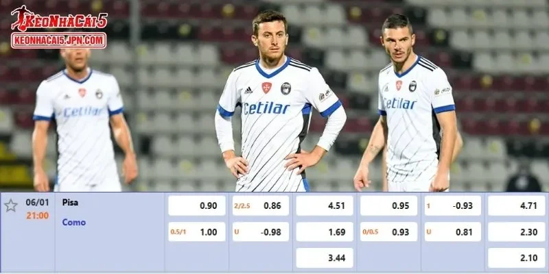 Tỷ lệ kèo chi tiết của của trận Pisa vs Como 1907