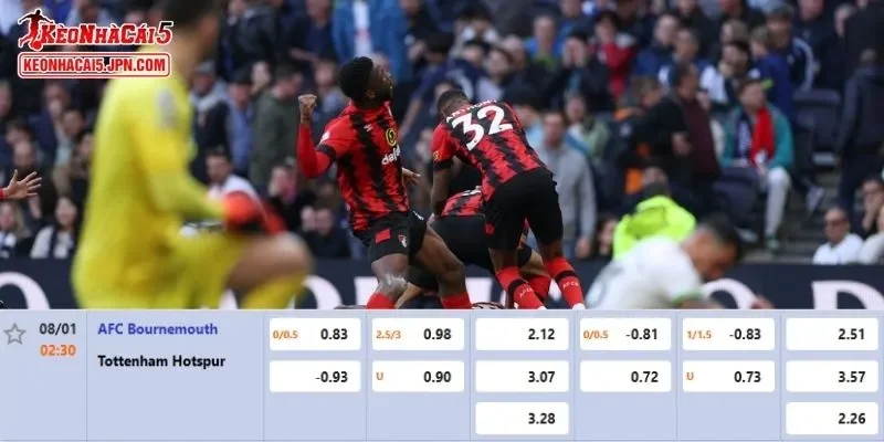 Tỷ lệ kèo chi tiết nhất cho trận đấu giữa Bournemouth vs Tottenham