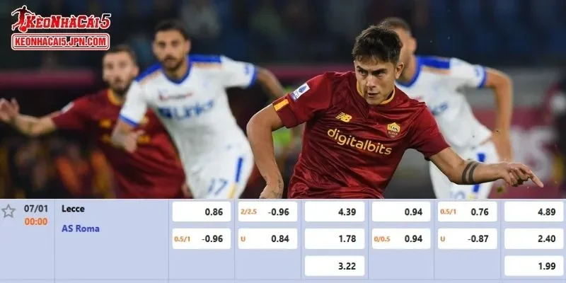 Tỷ lệ kèo chi tiết nhất cho trận đấu giữa Lecce vs AS Roma 