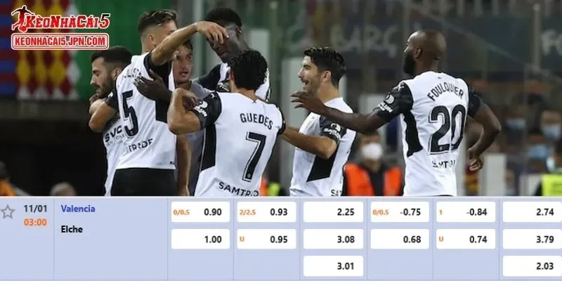 Tỷ lệ kèo chi tiết nhất cho trận đấu giữa Valencia vs Elche