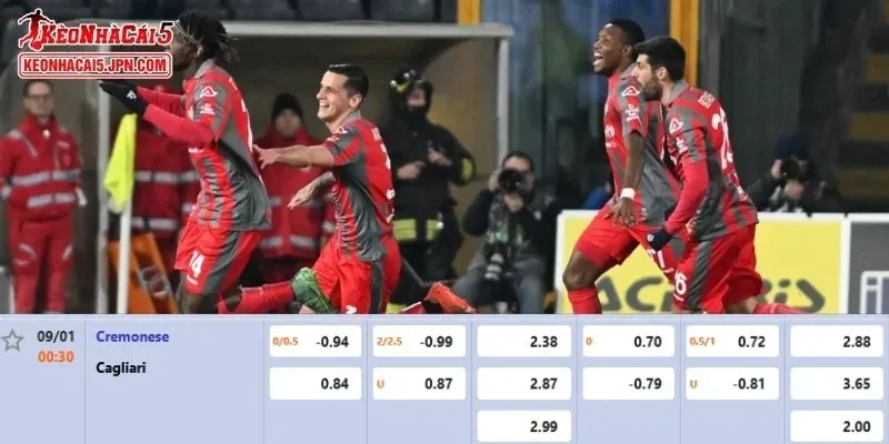Tỷ lệ kèo được cập nhật liên tục cho trận Cremonese vs Cagliari