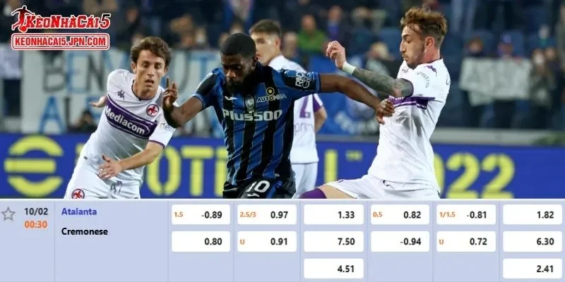 Tỷ lệ kèo chi tiết của của trận Atalanta vs Cremonese