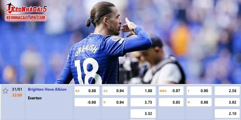 Tỷ lệ kèo chi tiết của của trận Brighton vs Everton