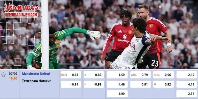 Tỷ lệ kèo chi tiết của trận Man United vs Tottenham