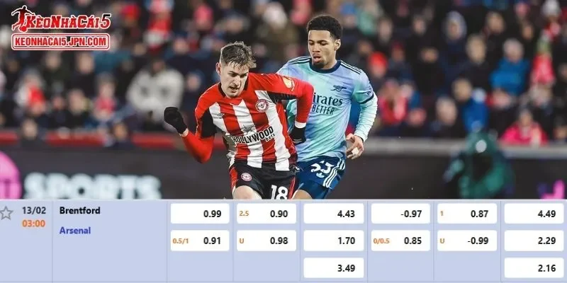 Tỷ lệ kèo chi tiết nhất cho trận đấu giữa Brentford vs Arsenal