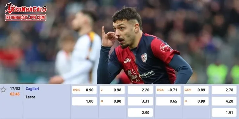 Tỷ lệ kèo chi tiết nhất cho trận đấu giữa Cagliari vs Lecce