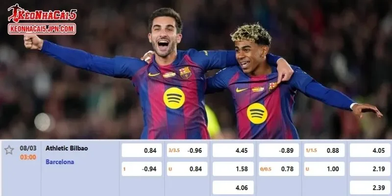 Tỷ lệ kèo chi tiết của của trận Athletic Bilbao vs Barcelona